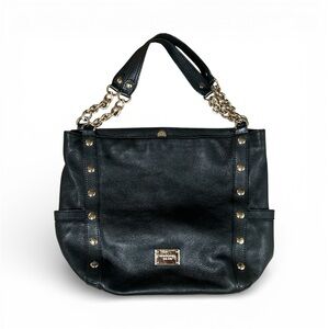 MICHAEL KORS Black Pebbled Leather Studded Shoulder Bag
